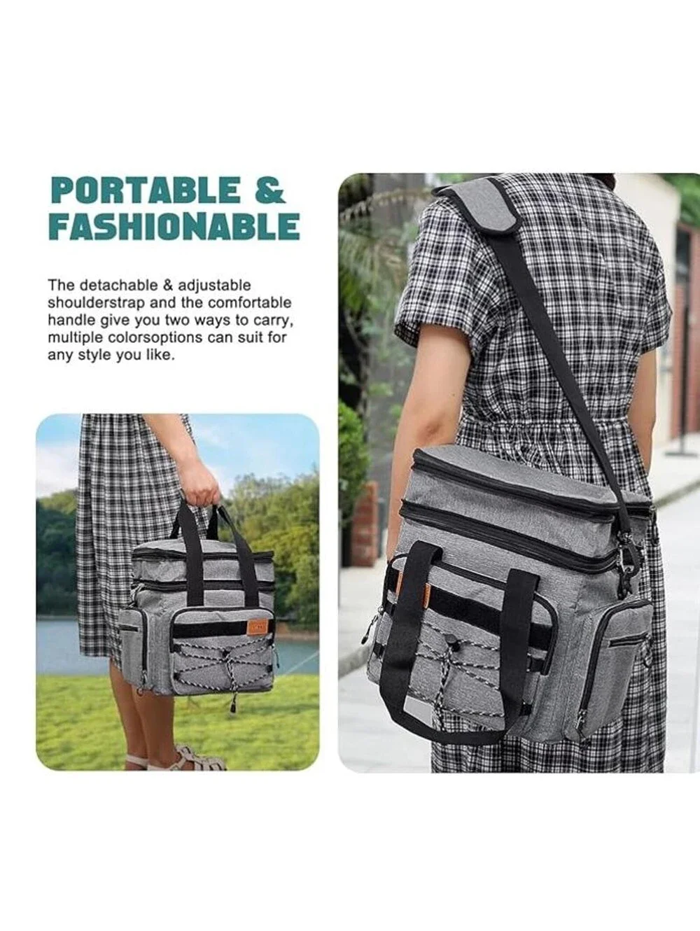 2-Tier Reusable Insulated Lunch Box with Strap, Leakproof